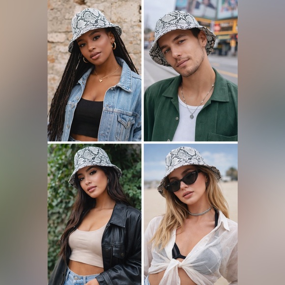 Urban Outfitters Accessories - Urban Outfitters White & Black Snakeskin design Bucket Hat